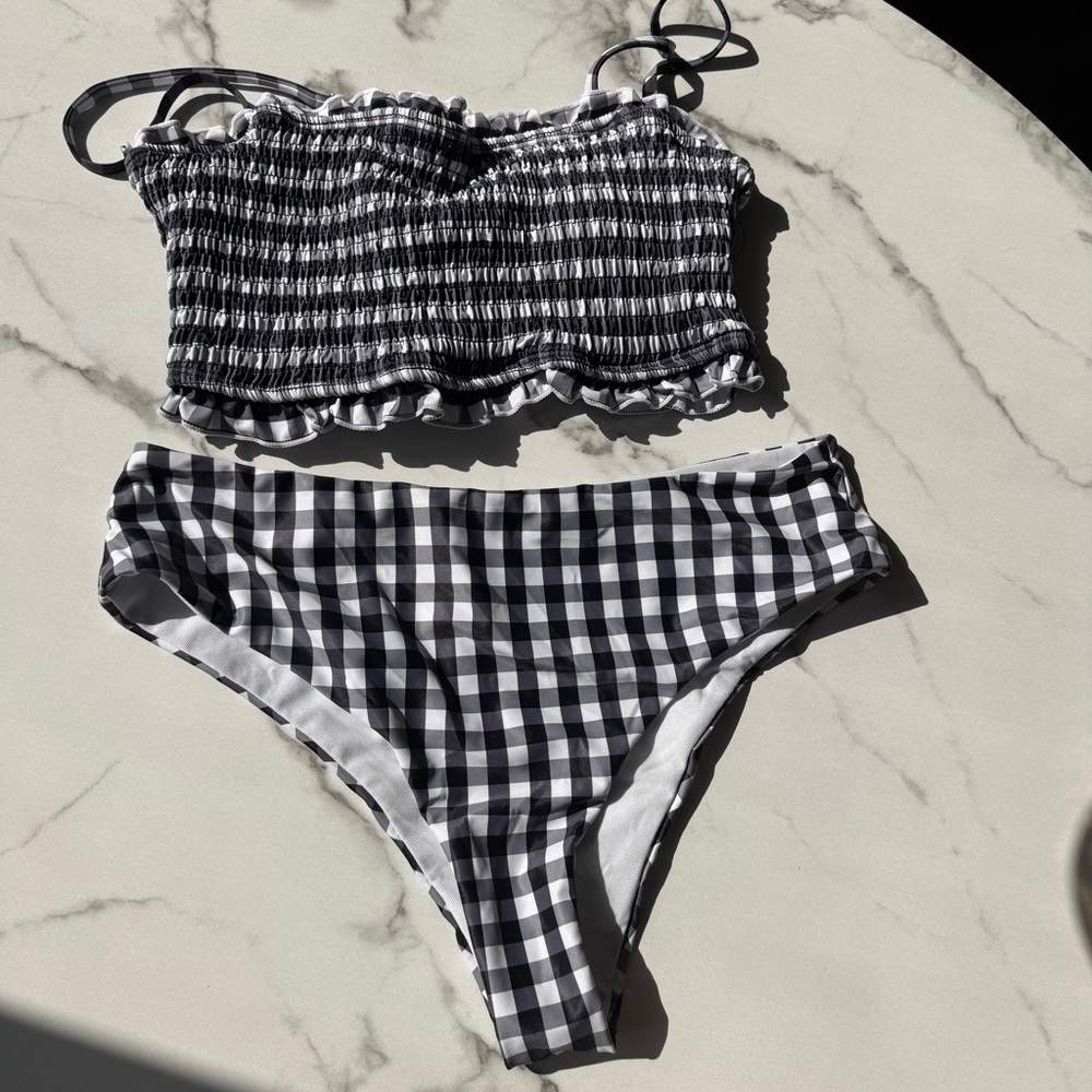 Black and White Gingham Bikini Set